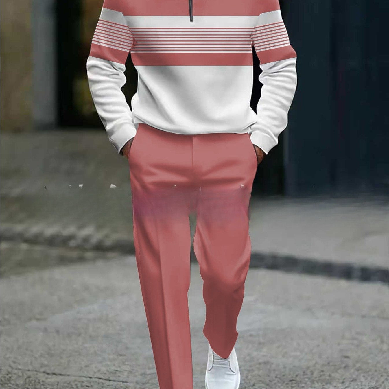 Conjunto de hombre con estampado gráfico: suéter y pantalón.