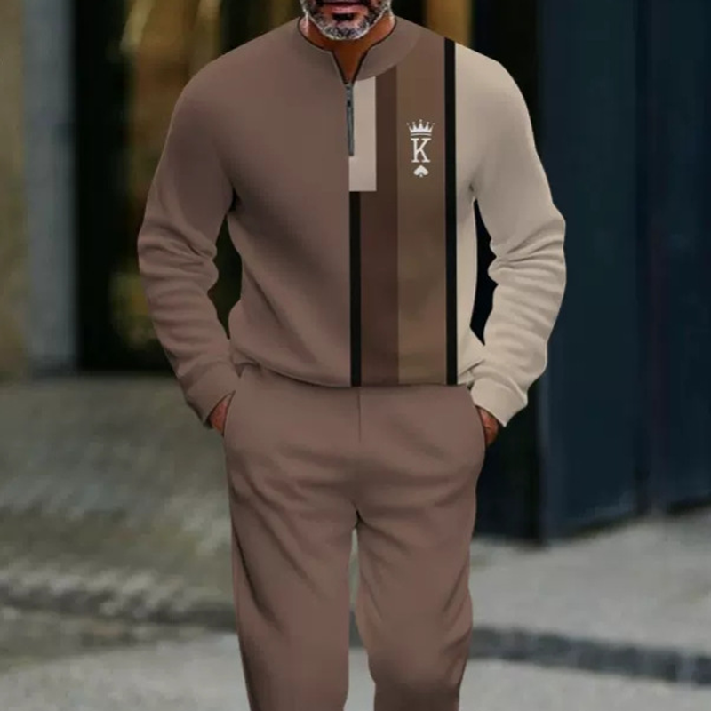 Conjunto de hombre con estampado gráfico: suéter y pantalón.