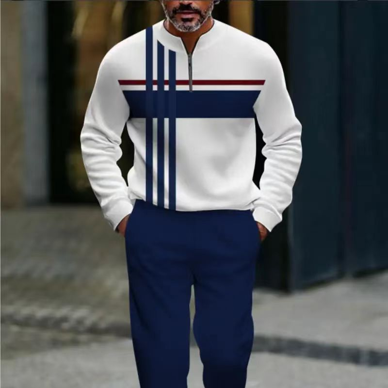 Conjunto de hombre con estampado gráfico: suéter y pantalón.