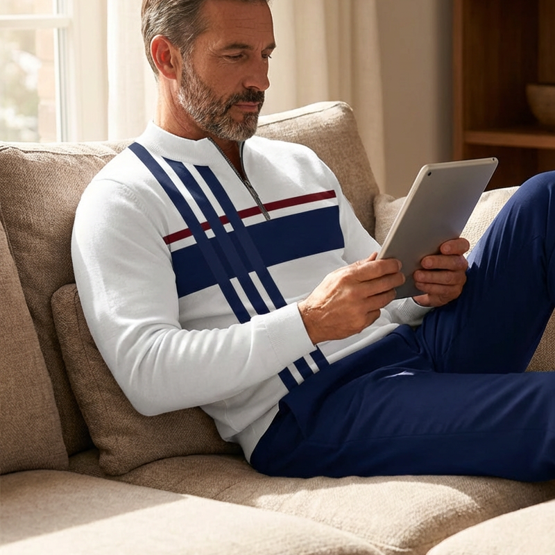 Conjunto de hombre con estampado gráfico: suéter y pantalón.